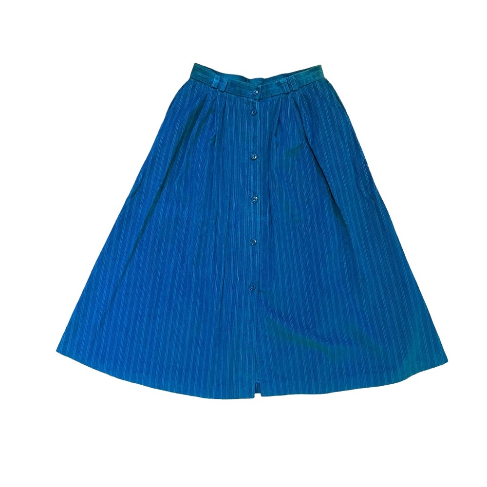 Vintage‎ Patty Woodard Teal Corduroy A-Line Button Front Midi Skirt Size XS